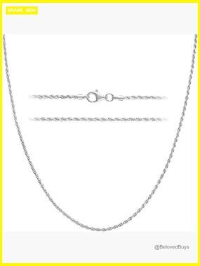 Sterling Silver Rope Chain Necklace 1.6mm Diamond Cut Italian Made